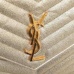 Pre Owned Saint Laurent Paris Gold Metallic Grain De Poudre Matelasse Chevron Monogram Chain Wallet