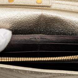Pre Owned Saint Laurent Paris Gold Metallic Grain De Poudre Matelasse Chevron Monogram Chain Wallet