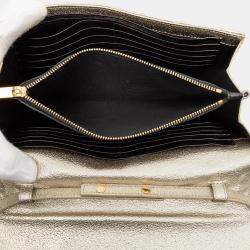 Pre Owned Saint Laurent Paris Gold Metallic Grain De Poudre Matelasse Chevron Monogram Chain Wallet