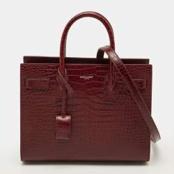 Pre Owned Saint Laurent Classic Sac De Jour Baby Dark Red Croc Embossed Leather Tote