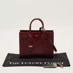 Pre Owned Saint Laurent Classic Sac De Jour Baby Dark Red Croc Embossed Leather Tote