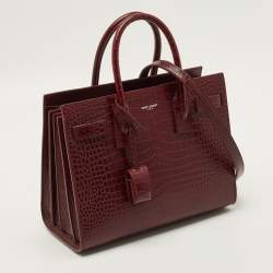 Pre Owned Saint Laurent Classic Sac De Jour Baby Dark Red Croc Embossed Leather Tote