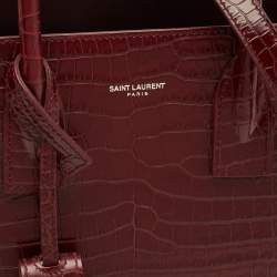 Pre Owned Saint Laurent Classic Sac De Jour Baby Dark Red Croc Embossed Leather Tote