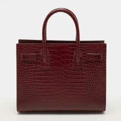 Pre Owned Saint Laurent Classic Sac De Jour Baby Dark Red Croc Embossed Leather Tote