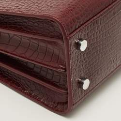 Pre Owned Saint Laurent Classic Sac De Jour Baby Dark Red Croc Embossed Leather Tote