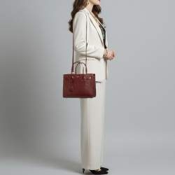 Pre Owned Saint Laurent Classic Sac De Jour Baby Dark Red Croc Embossed Leather Tote