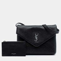 Pre Owned Saint Laurent Paris Black Lambskin Monogram Cassandre Envelope Messenger Bag