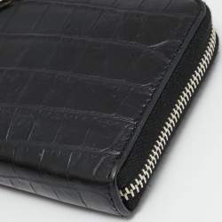 Pre Owned Saint Laurent Cassandre Black Croc Embossed Leather Zip Around Wallet