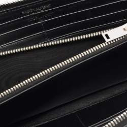 Pre Owned Saint Laurent Cassandre Black Croc Embossed Leather Zip Around Wallet