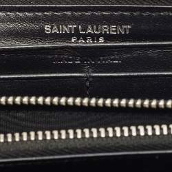 Pre Owned Saint Laurent Cassandre Black Croc Embossed Leather Zip Around Wallet