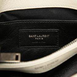 Pre Owned Saint Laurent Paris White Medium Chevron Sheepskin Monogram College Satchel
