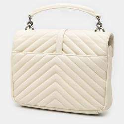 Pre Owned Saint Laurent Paris White Medium Chevron Sheepskin Monogram College Satchel