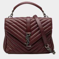 Pre Owned Saint Laurent Paris Red Medium Quilted Chevron Sheepskin College Satchel