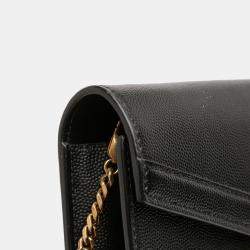 Pre Owned Saint Laurent Paris Black Grain De Poudre Monogram Cassandra Chain Wallet