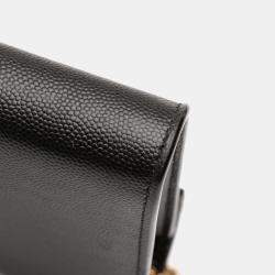 Pre Owned Saint Laurent Paris Black Grain De Poudre Monogram Cassandra Chain Wallet