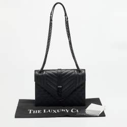 Pre Owned Saint Laurent Envelope Medium Black Mix Matelassé Leather Chain Bag