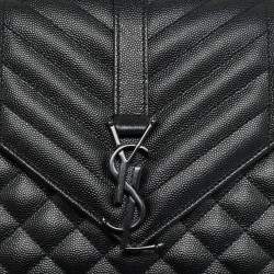 Pre Owned Saint Laurent Envelope Medium Black Mix Matelassé Leather Chain Bag