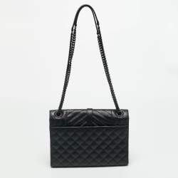 Pre Owned Saint Laurent Envelope Medium Black Mix Matelassé Leather Chain Bag