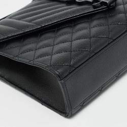Pre Owned Saint Laurent Envelope Medium Black Mix Matelassé Leather Chain Bag
