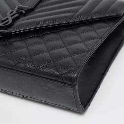 Pre Owned Saint Laurent Envelope Medium Black Mix Matelassé Leather Chain Bag