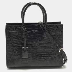 Pre Owned Saint Laurent Classic Sac De Jour Baby Black Croc Embossed Leather Tote