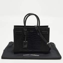 Pre Owned Saint Laurent Classic Sac De Jour Baby Black Croc Embossed Leather Tote
