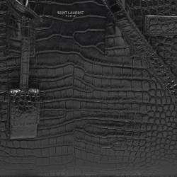 Pre Owned Saint Laurent Classic Sac De Jour Baby Black Croc Embossed Leather Tote
