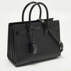 Pre Owned Saint Laurent Classic Sac De Jour Baby Black Croc Embossed Leather Tote