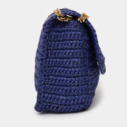Pre Owned Saint Laurent Blue Raffia Niki Medium Shoulder Bag