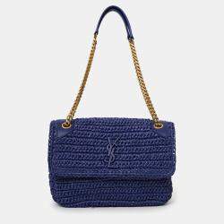 Pre Owned Saint Laurent Blue Raffia Niki Medium Shoulder Bag