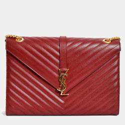 Pre Owned Saint Laurent Burgundy Chevron Leather Envelope Large Chain Shoulder Bag