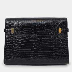 مملوكة مسبقًا Saint Laurent Black Croc Embossed Manhattan Shoulder Bag