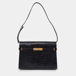 مملوكة مسبقًا Saint Laurent Black Croc Embossed Manhattan Shoulder Bag