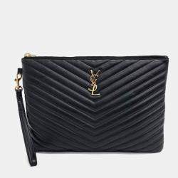 Pre Owned Saint Laurent Paris Black Monogram Clutch New Medium (559193)