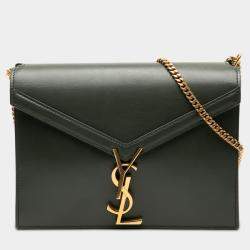 Pre Owned Saint Laurent Paris Green Smooth Calfskin Monogram Cassandra Clasp Bag