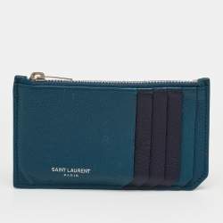 مملوكة مسبقًا Saint Laurent Fragments Zip Dark Teal Blue/Navy Leather Card Case