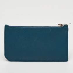 Pre Owned Saint Laurent Fragments Zip Dark Teal Blue/Navy Leather Card Case