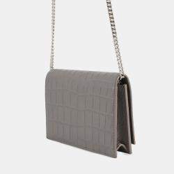 مملوكة مسبقًا Saint Laurent Paris Kate Chain Wallet Gray Croco Embossed Leather