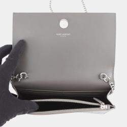 مملوكة مسبقًا Saint Laurent Paris Kate Chain Wallet Gray Croco Embossed Leather