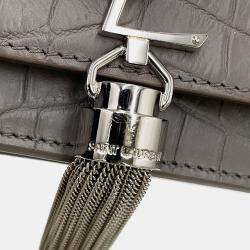 مملوكة مسبقًا Saint Laurent Paris Kate Chain Wallet Gray Croco Embossed Leather