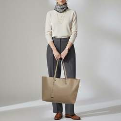 Pre Owned حقيبة تسوق سان لوران شرق غرب جلد بيج