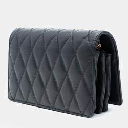 Pre Owned حقيبة سان لوران باريس أنجي سلسلة مُضَلَّعة جلد خروف سوداءألماسية