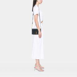 Pre Owned حقيبة سان لوران باريس أنجي سلسلة مُضَلَّعة جلد خروف سوداءألماسية