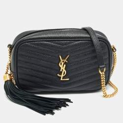 Pre Owned Saint Laurent Lou Mini Black Matelassé Leather Crossbody Bag