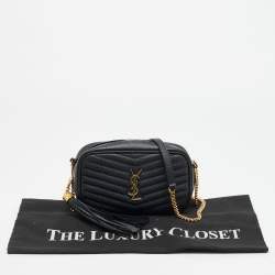 Pre Owned Saint Laurent Lou Mini Black Matelassé Leather Crossbody Bag