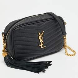 Pre Owned Saint Laurent Lou Mini Black Matelassé Leather Crossbody Bag