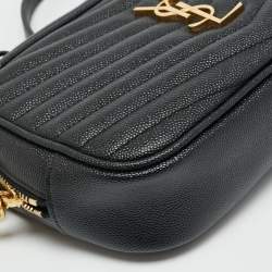 Pre Owned Saint Laurent Lou Mini Black Matelassé Leather Crossbody Bag