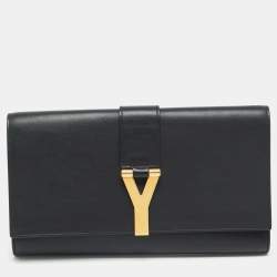 Pre Owned Saint Laurent Y-Ligne Black Leather Clutch