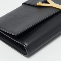 Pre Owned Saint Laurent Y-Ligne Black Leather Clutch