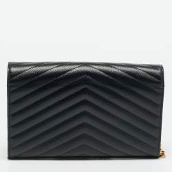 مملوكة مسبقًا محفظة بسلسلة سان لوران كاساندرا مغلف جلد أسود